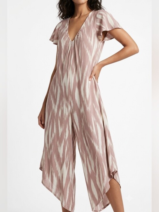 rose and harlow Pants - Rose & Harlow Women's Dusty Rose V-Neck Flutter Sleeve Jumpsuit Size Medium